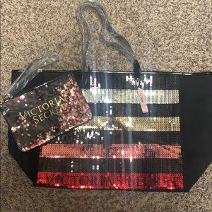 VS sequin overnight bag and makeup bag